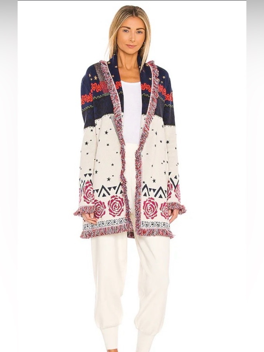 525 America Jacquard Fringe Cardigan